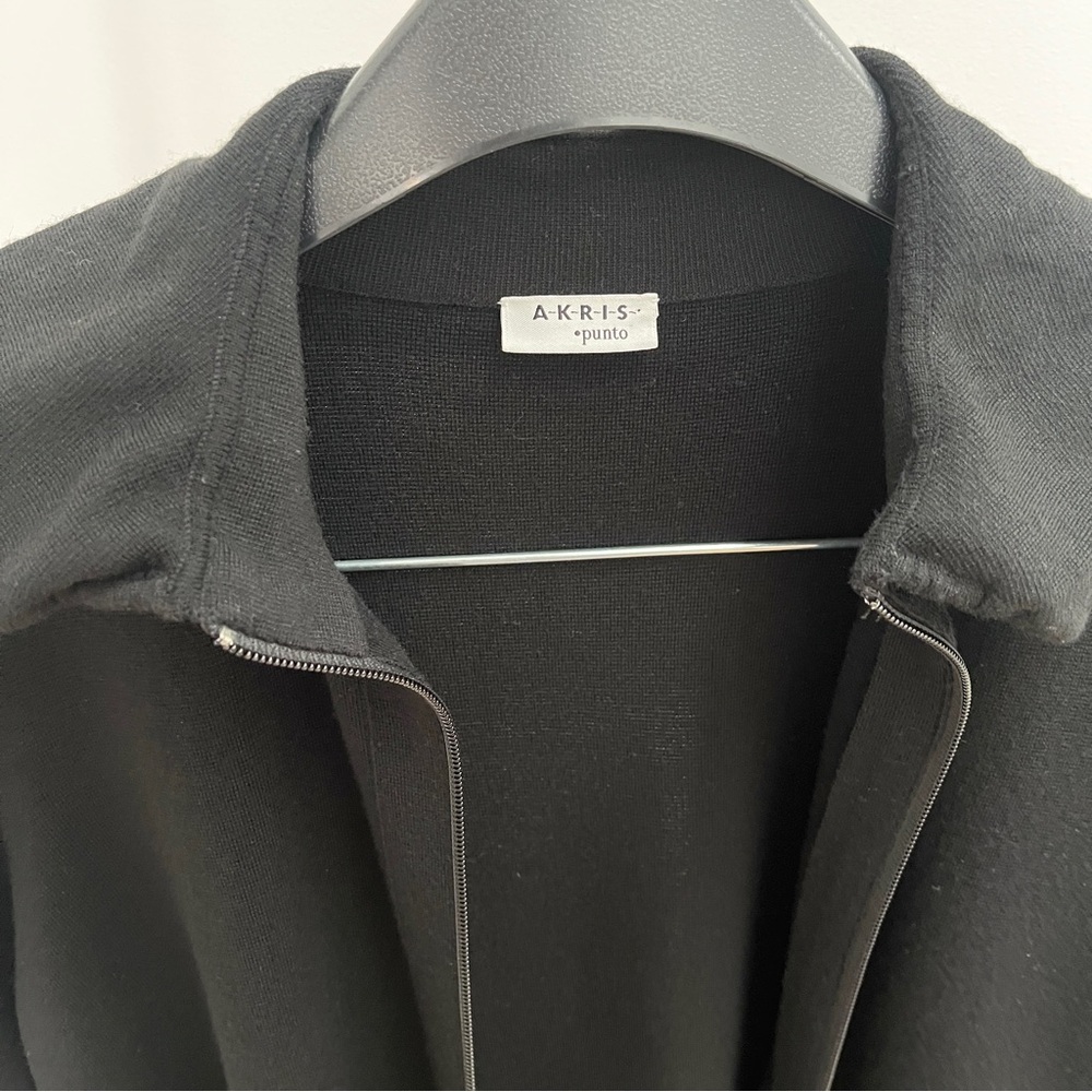 Akris Punto wool stretch knit zip sweater jacket 10 black timeless old money - Picture 5 of 11